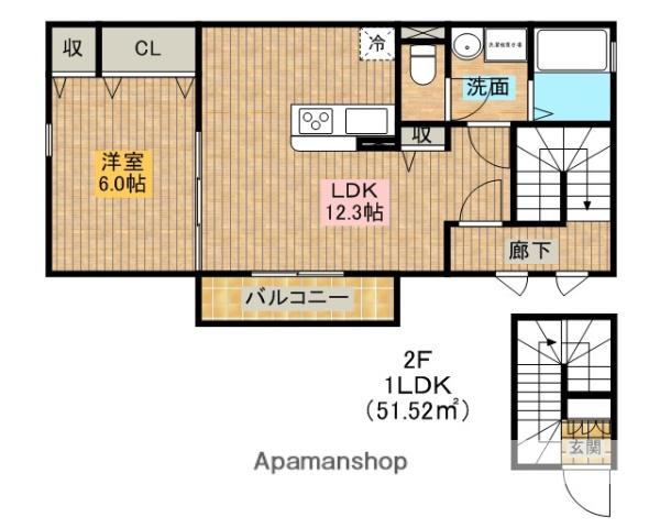 アイランドガーデン(1LDK/2階)の間取り写真