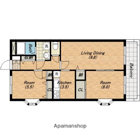 ブルーム二番館(2LDK/2階)の間取り写真