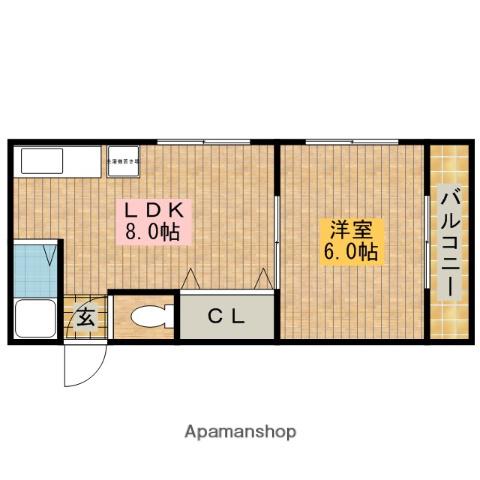 大空マンション(1LDK/2階)の間取り写真