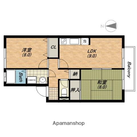 サニーヒルズ(2DK/1階)の間取り写真