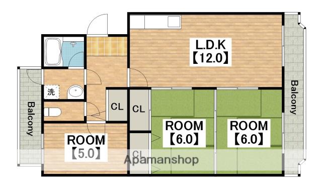 中百舌鳥グリーンハイツ(3LDK/2階)の間取り写真