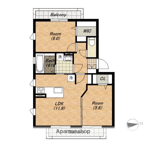 ガーデンコート金岡 B棟(2LDK/1階)の間取り写真