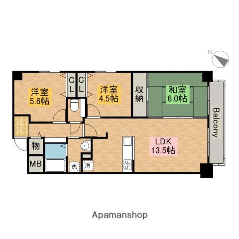 グランブルー宿屋町(3LDK/9階)の間取り写真