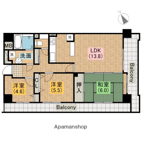 パールハイツ堺(3LDK/6階)の間取り写真