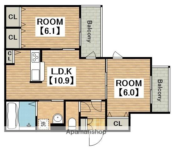 JARDIN VERT(2LDK/3階)の間取り写真