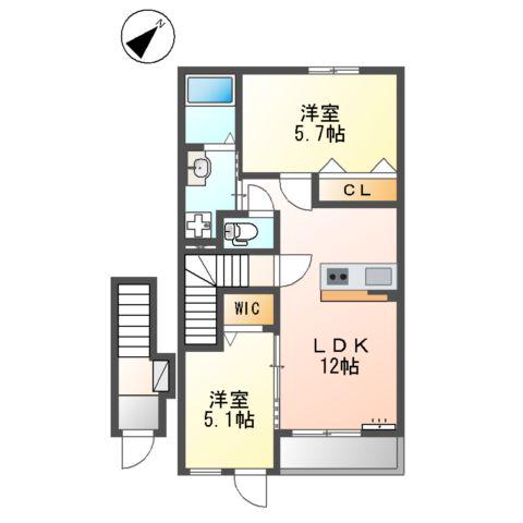モイス・シャーム熊取(2LDK/2階)の間取り写真