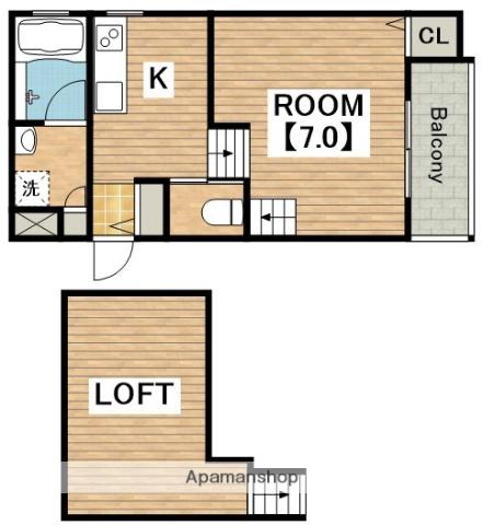 LUXE浜寺B棟(1K/2階)の間取り写真