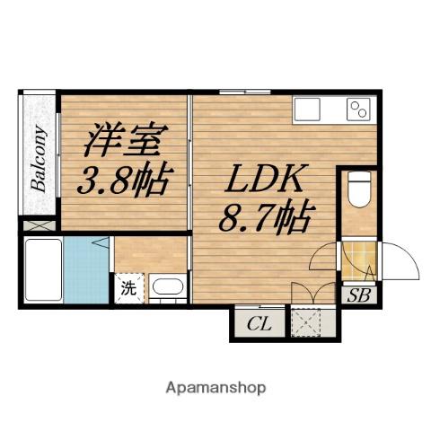 南海電鉄南海本線 浜寺公園駅 徒歩9分 3階建 築2年(1LDK/1階)の間取り写真