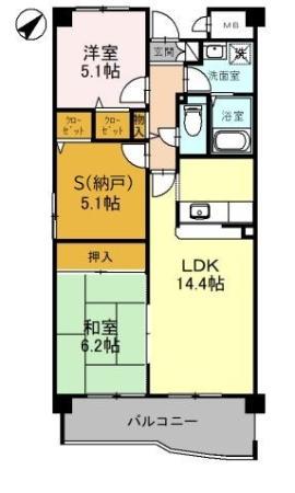 シャルマン木ノ元(2LDK/3階)の間取り写真