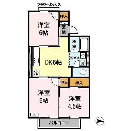 ハウスK(3DK/2階)の間取り写真