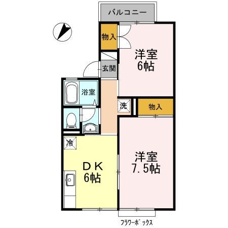 ロイヤルシャルム米田(2DK/2階)の間取り写真