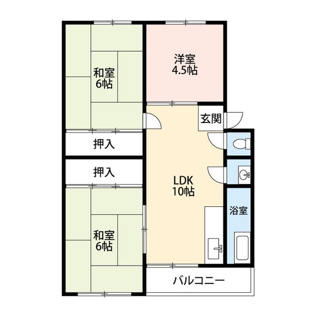 取石石田団地(3LDK/1階)の間取り写真
