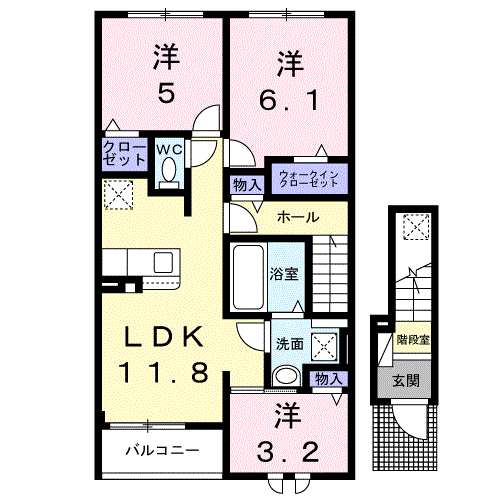 ポンテアルト池上A(3LDK/2階)の間取り写真