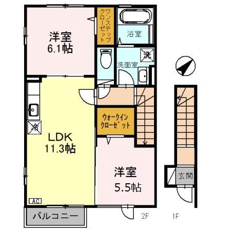 メゾン・二田(2LDK/2階)の間取り写真