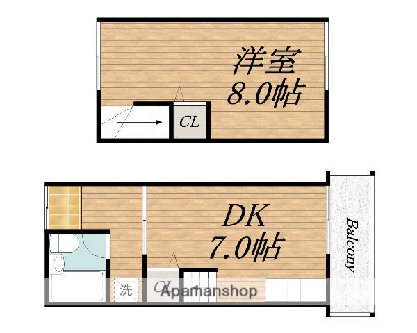 南海電鉄高野線 堺東駅 徒歩5分 2階建 築52年(1DK)の間取り写真