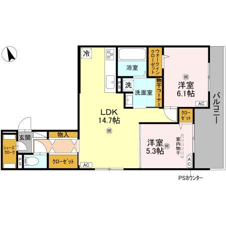 パサログランデ羽衣(2LDK/2階)の間取り写真