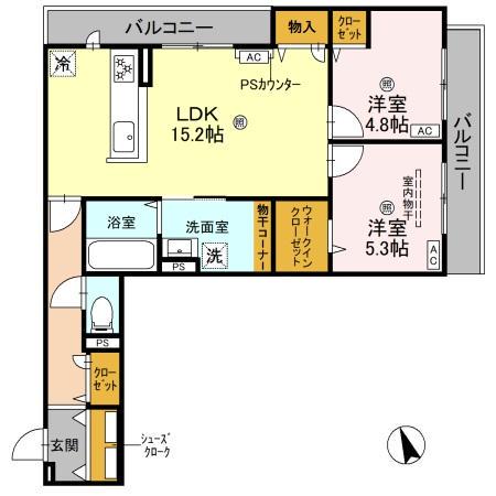 パサログランデ羽衣(2LDK/3階)の間取り写真