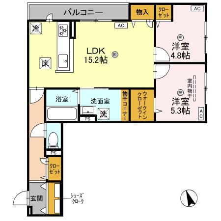 パサログランデ羽衣(2LDK/1階)の間取り写真