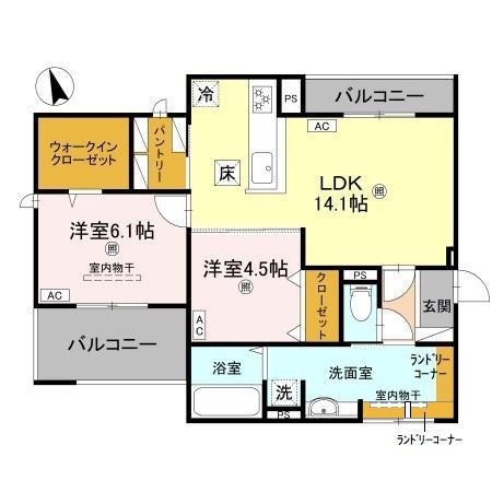 パサログランデ羽衣(2LDK/1階)の間取り写真