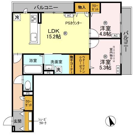 パサログランデ羽衣(2LDK/2階)の間取り写真