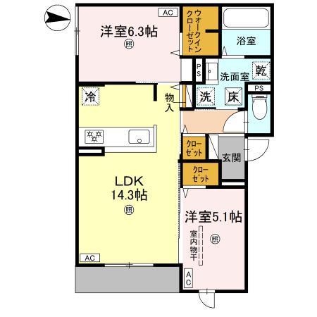 D-RESIDENCE墨江(2LDK/1階)の間取り写真