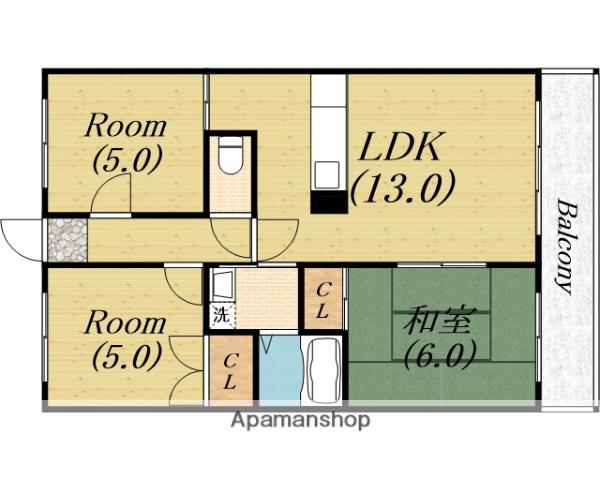草愛マンション(3LDK/3階)の間取り写真