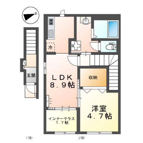 プラン デスポワール(1LDK/2階)の間取り写真