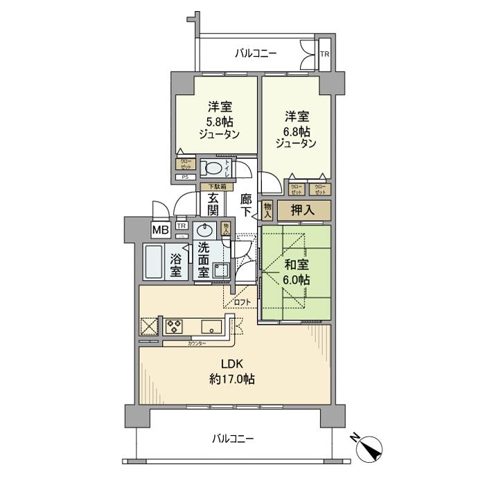 エバーランドシティ新泉北壱番館(3LDK/12階)の間取り写真