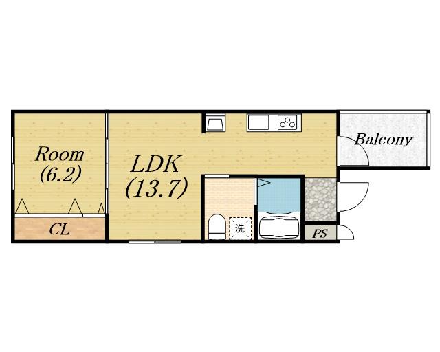 エルメゾン堺ISHIZU(1LDK/1階)の間取り写真