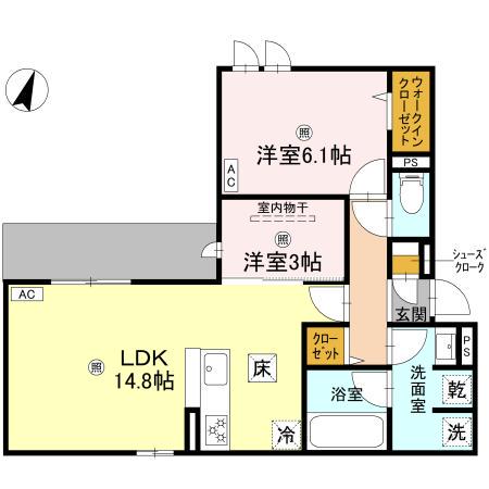 クラシスト苅田ウエスト(2LDK/1階)の間取り写真