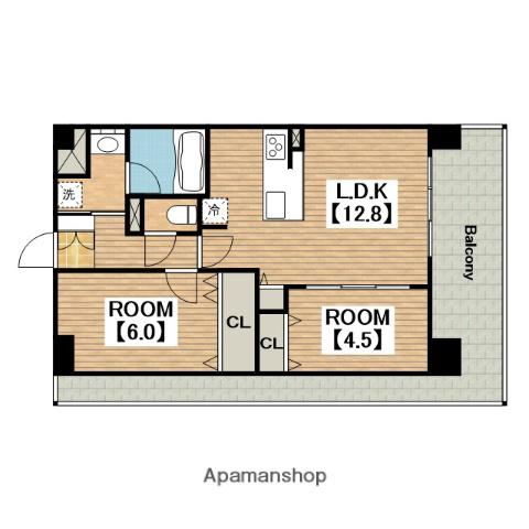 フェリスシエロ堺(2LDK/9階)の間取り写真