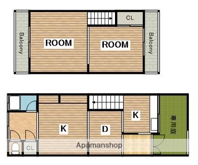 大阪メトロ御堂筋線 北花田駅 徒歩12分 2階建 築58年(2LDK)の間取り写真