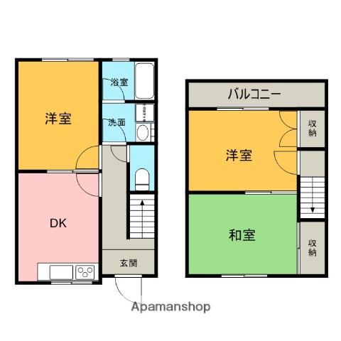 和歌山線 千旦駅 徒歩5分 2階建 築31年(3DK/1階)の間取り写真