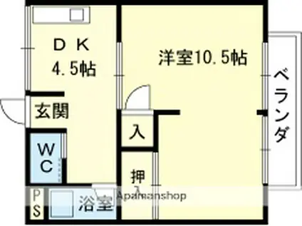 ハイツイワモトⅡ(1DK/2階)の間取り写真