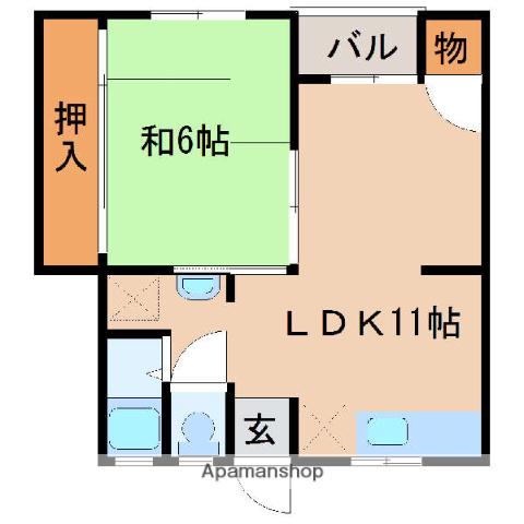 和歌山県和歌山市 4階建 築56年(1LDK/1階)の間取り写真