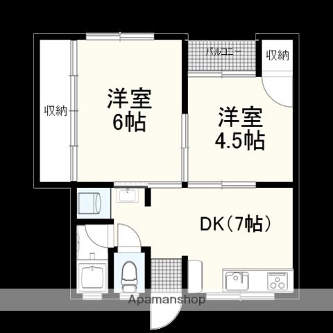 阪和線 紀伊駅 徒歩12分 4階建 築54年(2DK/3階)の間取り写真