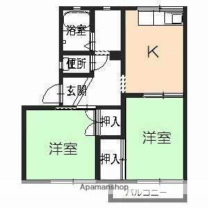 和歌山線 岩出駅 徒歩19分 2階建 築37年(2DK/2階)の間取り写真