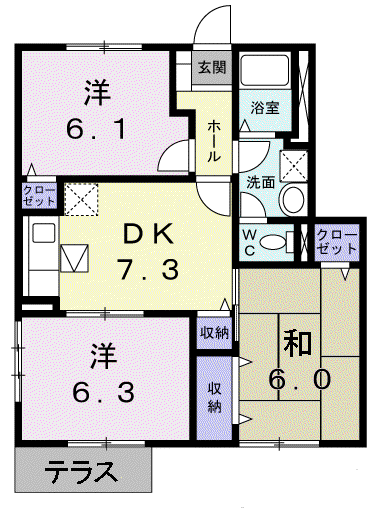 リヴィエール岩出Ⅱ(3DK/1階)の間取り写真