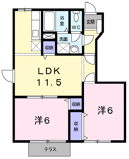 シェリジェ・ミムラⅠ(2LDK/1階)の間取り写真