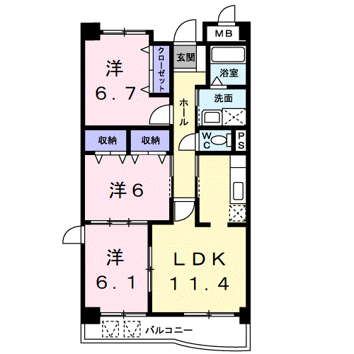 紀勢本線 海南駅 徒歩12分 3階建 築19年(3LDK/2階)の間取り写真