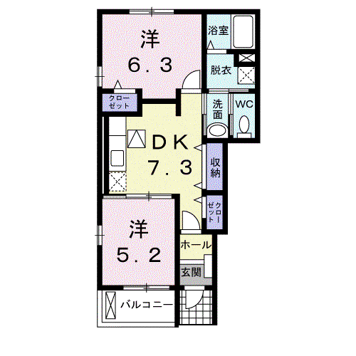 ハウスプリムローズⅡ(2DK/1階)の間取り写真