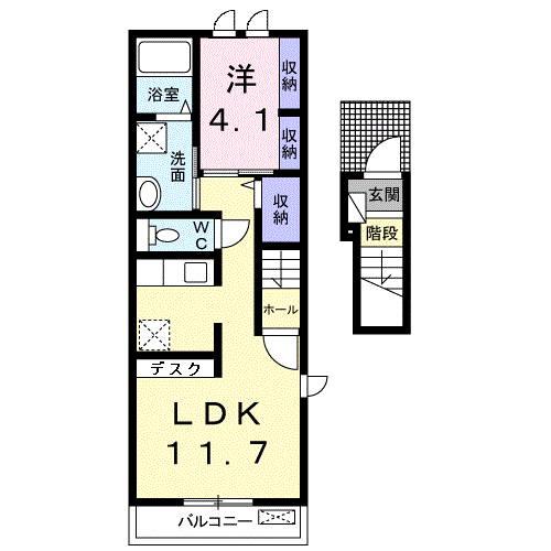 イデアール(1LDK/2階)の間取り写真
