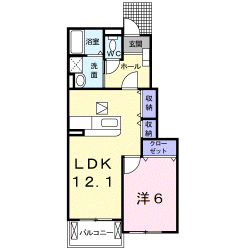 阪和線 紀伊駅 徒歩9分 2階建 築20年(1LDK/1階)の間取り写真