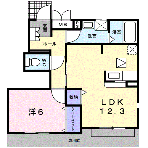 フェルマータⅢ(1LDK/1階)の間取り写真