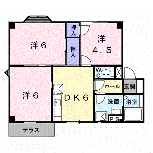 和歌山線 布施屋駅 徒歩9分 2階建 築32年(3DK/1階)の間取り写真
