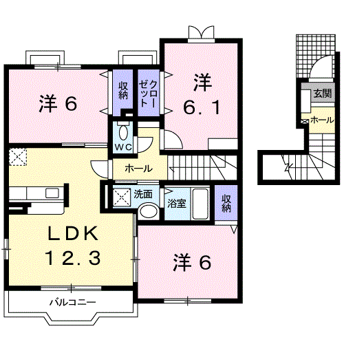 和歌山線 打田駅 徒歩8分 2階建 築21年(3LDK/2階)の間取り写真