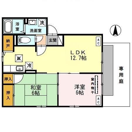 グリーンハイツ北山 Ⅱ(2LDK/1階)の間取り写真