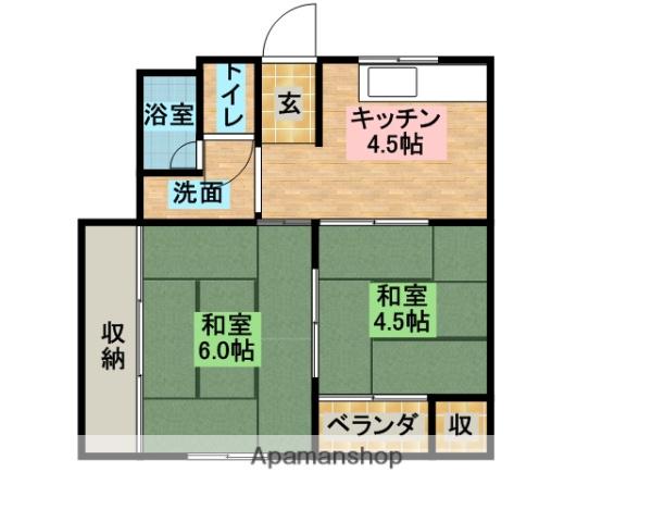 阪和線 紀伊駅 徒歩12分 4階建 築56年(2DK/4階)の間取り写真