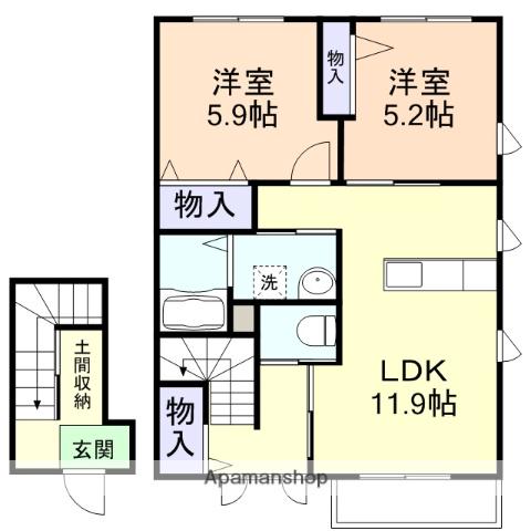阪和線 紀伊駅 徒歩11分 2階建 築12年(2LDK/2階)の間取り写真