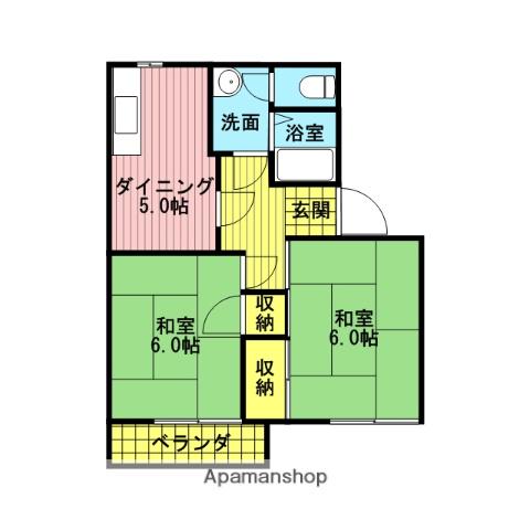 和歌山線 打田駅 徒歩5分 2階建 築35年(2K/1階)の間取り写真
